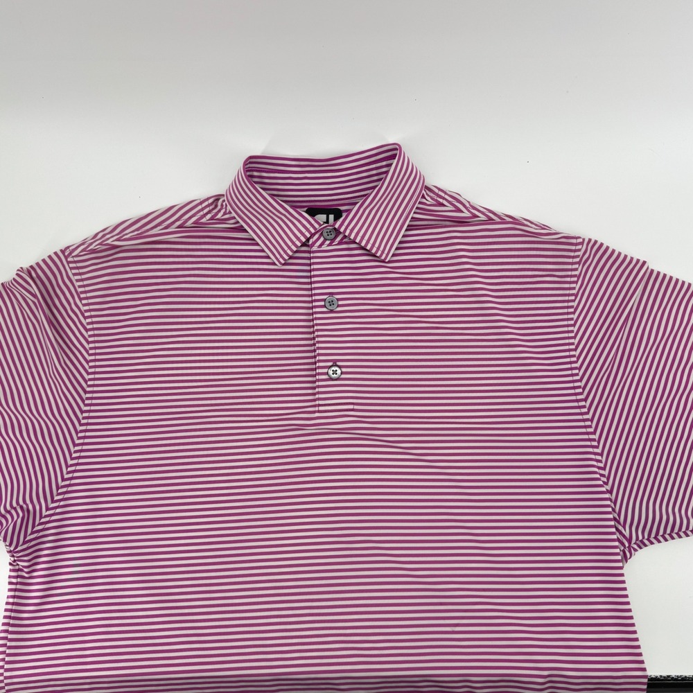 FootJoy Polo‎ Shirt Mens XL Purple White Striped Golf Performance Short Sleeve